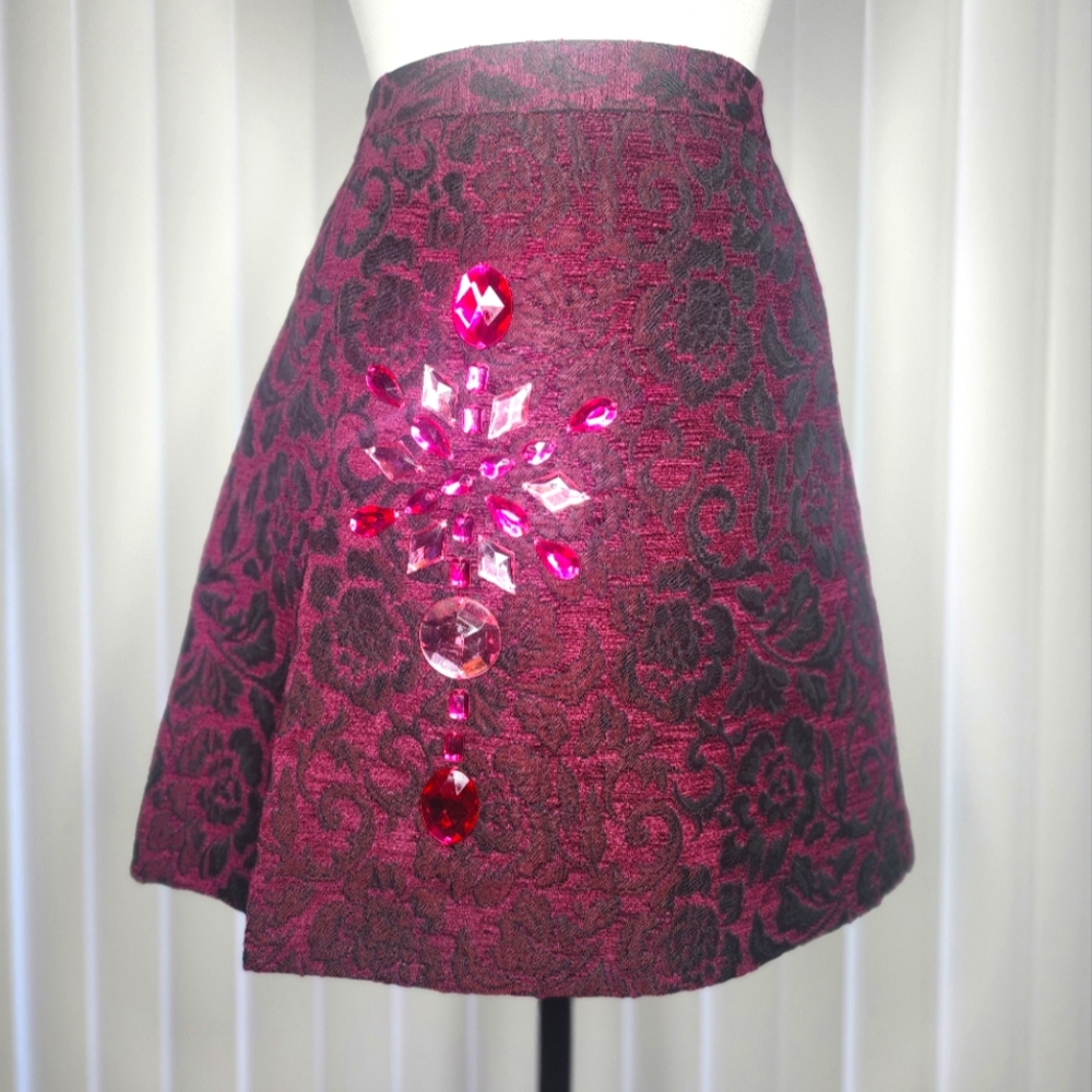Dolce & Gabbana Magenta Brocade Rhinestone Mini Skirt